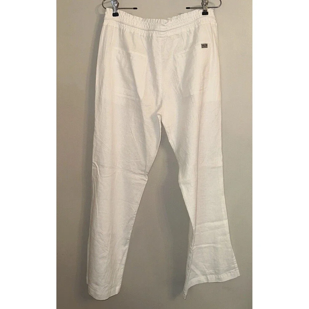 Salt Life Women’s Coastal Pant White Flax Linen Blend Drawstring Casual Pants L
